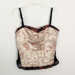 Floral Satin Bustier Tank Top - Cream/Pink